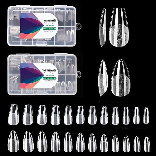 YGSHIWEI 240 Pièces 12 Tailles Capsule Americaine Ongle,2 Modèles-Almande & Ballerine Capsules Ongles dépoli Couverture Complète Press on Nails De Rangement Facile Pour Les Extensions D'ongles