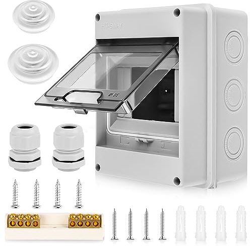 Coffret Electrique Etanche Exterieur IP65, Tableau Electrique 5 Modules avec Terminaux et Rails Intégrés Boîte à Fusibles Distributeur en Saillie, Boîte de Distribution en Saillie, ABS de Surface