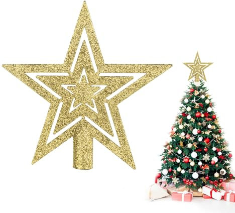 DERAYEE 20cm Or Étoile Sapin Noël en Plastique, Topper d'arbre de Noël pour Décoration de Sapin de Noël