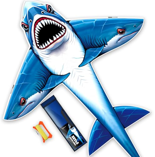 SGftre Three Headed Shark Kite for Kids and Adults,Kites for Kids Ages 8-12 Easy to Fly,Single Line Beach and Park Kite for Family Outdoor Games & Activities (Three Headed Shark)