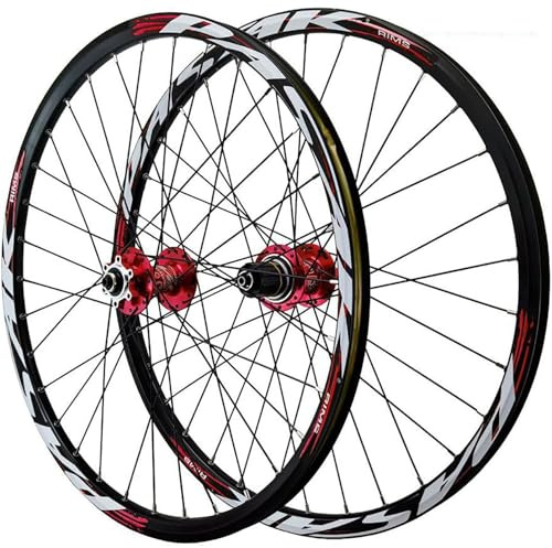 26/27.5/29 Tums MTB Hjulset Skivbroms Snabbkoppling Mountainbike Hjul Legering Dubbellager Fälg Fram och Bakhjul för 7-12 Speed Kassett 32 hål,Red,27.5inch