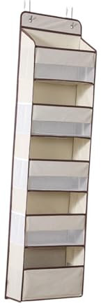Folpus Hängendes Schuhregal, Kleiderbügel, Schuhhalter für schmale Türen, Tiefe Taschen, Tür-Schuhregal für Zimmer Closet Pantry, Beige 5 Schichten