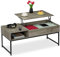 Relaxdays Couchtisch aufklappbar, HBT: 45x110x50 cm, Seitenfach, Wohnzimmertisch mit Stauraum, Holzoptik & Metall, grau