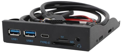 USB3.2 GEN1 Type C Floppy Drive Front Panel, 6 Ports 3.5 Inch with 2 USB 3.0, USB C, Audio, SD, TF Ports, Hub for 7 8 10 11 2003, Linux