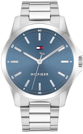 Tommy Hilfiger Uhr mit DREI-Zeiger-Quarzwerk für Herren mit Silbernes Edelstahlarmband - 1710670
