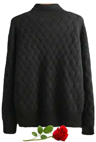 Pull en cachemire pour femme, pull ample à col roulé en cachemire tricoté à col haut, pull épais en laine pour femme (noir, XL)