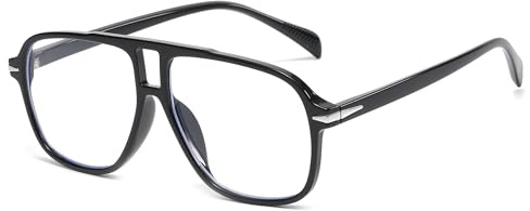 Long Keeper Lunettes de Soleil Pilote Homme Femme Lunette de Soleil Vintage Année 70 Classique Lunettes Pilote Carré Vintage Lunettes de Conduite UV400, 56MM (Noir Monture - Lentilles Transparente)