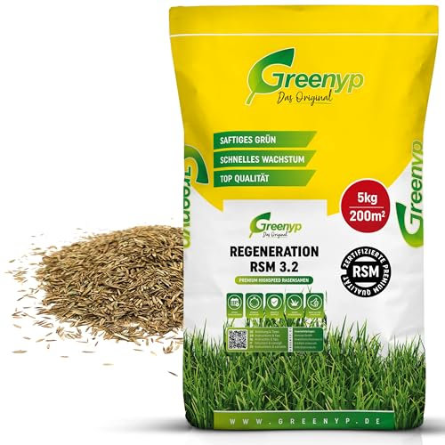 Greenyp Turbo Nachsaat RSM 3.2 I Rasensamen schnellkeimend Frühjahr I 5kg für 200m² I Ideal gegen Lücken als Neu- & Nachsaat I 100% RSM Rasensamen I Grassamen Rasensaat Gras Reparaturrasen