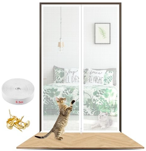 Cat Door Screen,Heavy Duty Pet Screen Door with Zip,Fits Door Size 90X210CM,for Dogs Cats Mosquitos,Ideal for Living Room,Bedroom,Kitchen,Patio