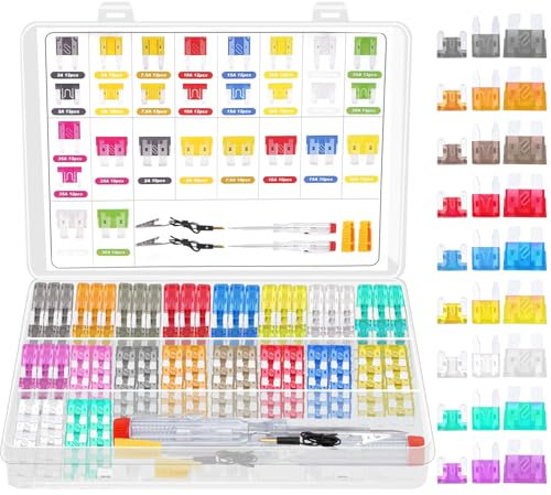 308 Pcs Fusibili Auto Set, Accessori Camper Standard, Micro, Mini con 2 Estrattori, Kit Fusibili per Auto, Moto, Camion e Camper, 2A 5A 7,5A 10A 15A 20A 25A 30A 35A