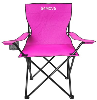 24MOVE® Faltstuhl pink Campingstuhl Anglerstuhl mit Getränkehalter - Anglersessel klappbar - Klappstuhl Gartenstuhl Faltstuhl Relaxsessel Campingsessel faltbar, Polyester, für draußen oder drinnen