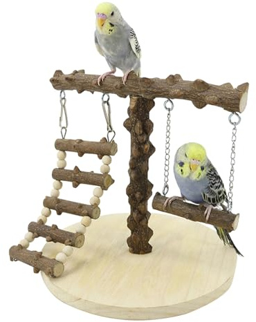 WIYETY Wellensittich Spielplatz, Vogel Spielplatz Holz mit Spielzeug Leiter Erklimmen Schaukel, Vogel Sitzstange Holz, für Nymphensittich Papageien Wellensittiche - 22 x 22 x 21,5 cm