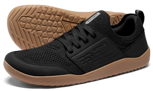 AIRHAS Mens Barefoot Shoes with Wide Toe Box Gym Workout Sneakers for Men Zero Drop Walking Shoes(Black/Gum,12.0)