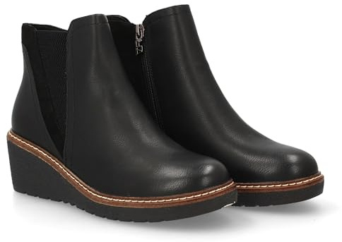 shoes&blues.es 97067 Botin para Mujer con Cuna y Elastico en el Lateral, Estampado Liso y Cierre de Cremallera. Ideal para Otono Invierno. Comodo, para Uso Diario. Negro Talla 39