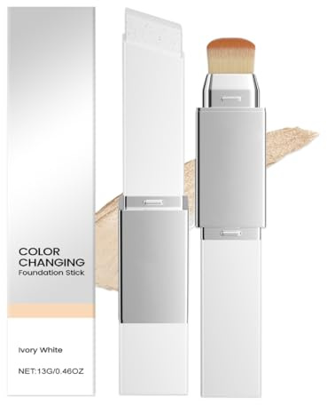 AYVRUOP Farbwechselnder Foundation-Stick, 2-in-1 Mehrzweck-Cover-Creme-Foundation-Make-up mit Pinsel, wasserfest, langanhaltend und schweißresistent, für alle Hauttypen（Elfenbeinweiß）