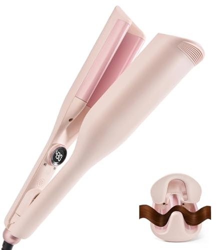 FCSELFLESS Curling Iron Hair Crimper Waver,1.25 inch Hair Waver for Women,Crimper Hair Tool,Ionic Beach Waver Hair Crimper with Ceramic 3 Barrel,Pink