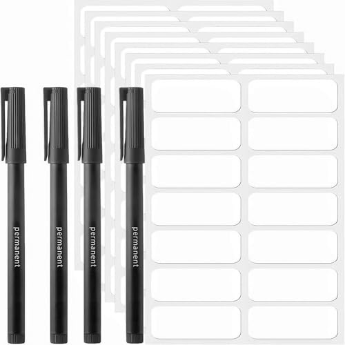 672Pcs No-Iron Name Labels for Clothes, White Personalised Waterproof Stickers for Ki/ds & Adults, Writable Self-Adhesive White Sticky Name Tags, Includes 4 Permanent Markers