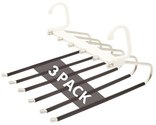 Set 3 Grucce Pantaloni Salvaspazio 6 in 1 – Appendini Armadio in Acciaio Inox Resistenti, Antiscivolo e Multifunzionali per Jeans, Pantaloni e Sciarpe – Ordine Perfetto in Poco Spazio - LORI HOME