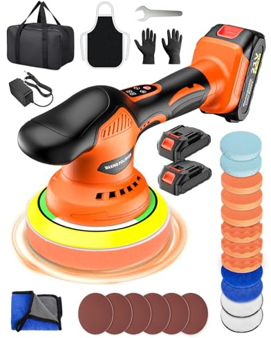 Cordless Car Buffer Polisher, 8 Variable Speed Car Polisher with 2x 21V 2000mAh Batteries & 18 PCS Attachments, 2800-6000RPM Cordless Car Polishing Machine for Waxing, Polishing & Scratch Removal