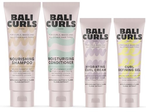 BALI CURLS Curl Travel Kit 4er Set – Reisegrößen für definierte, gesunde Locken – Shampoo, Conditioner, Curl Cream & Defining Gel – Kompaktes Pflegeset für Reisen, Gym & unterwegs