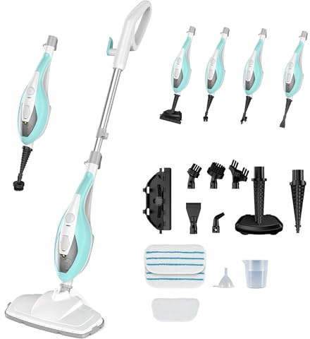 Steam Mops for Floor Cleaning, Handheld Steam Cleaner for Home, Lightweight All in 1 Steam Mop Detachable Steamer for Hardwood Floor Tile Couch, 2 Washable Pads, 1550W Deep Cleaning, White and Green