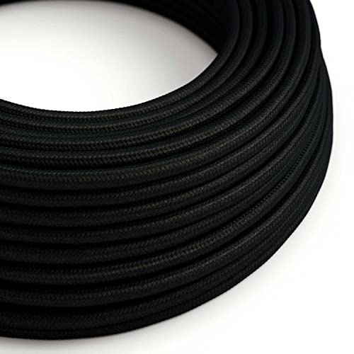creative cables Fil Électrique Rond Gaine De Tissu De Couleur Effet Soie Tissu Uni Noir RM04-20 Mètres, 3x0.75