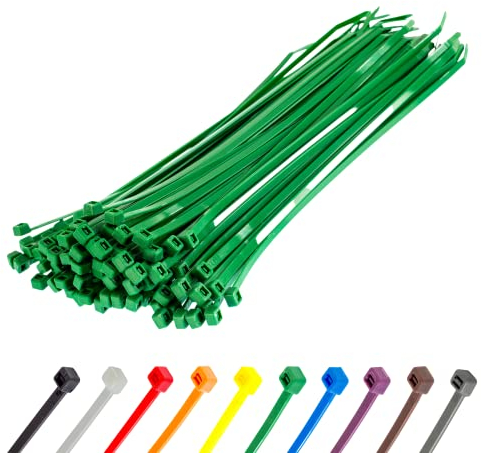 Gocableties Kabelbinder 100 Stück Grün, 300 mm x 4,8 mm mit 22,2 kg Zugfestigkeit, UV Beständig Set