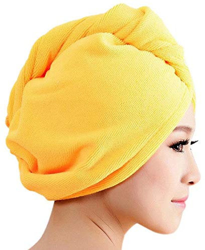 Brussels08 Mikrofiber badhandduk hår torr hatt absorberande snabbtorkande duschmössa hårtorkshandduk wrap turban mikrofiber torkning bad dusch huvudhandduk med knappinsvept badmössa gUL