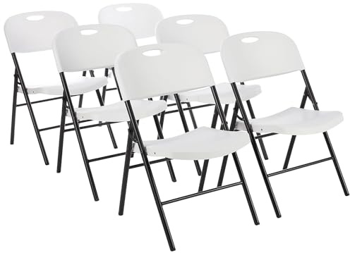 Amazon Basics Sturdy Foldable Plastic Chair, Portable, 350-Pound Capacity, White, 6-Pack