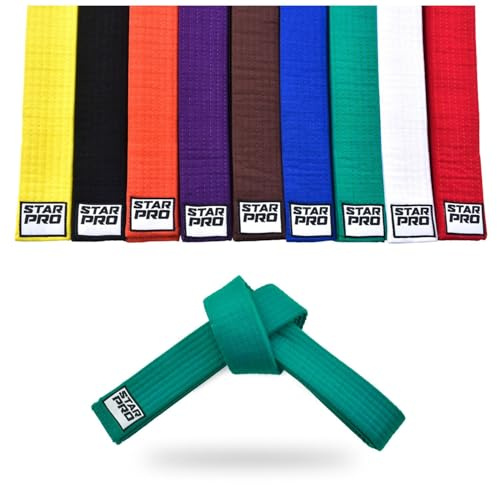 Starpro Martial Arts graderingsbälte| 7 stygn bomull | 9 färger | Lättviktsdesign för karate judo Taekwondo träning och tävling|240cm 280cm 320cm (Grön, 320)