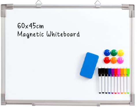 DOEWORKS Magnetisches Whiteboard 60 x 45cm, Doppelseitiges Trocken Abwischbares Magnettafel, Hängendes Whiteboard für Zuhause Schule Büro