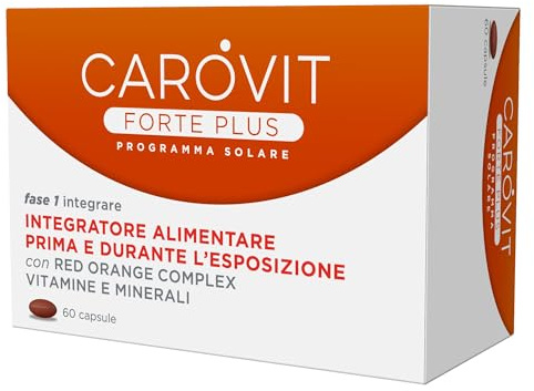 Carovit Forte Plus, Programma Solare, 60 Capsule, Integratore Abbronzatura per Prima e Durante l'Esposizione al Sole, con Vitamine E C B2