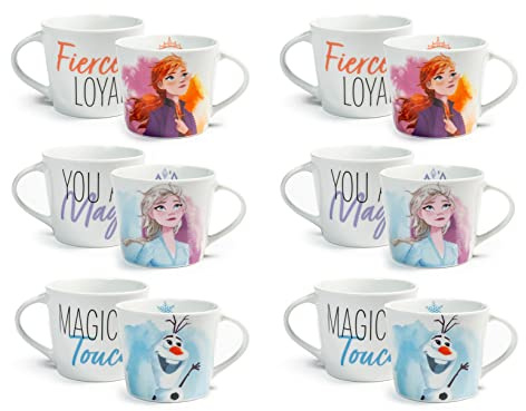 Home Disney Frozen Set 6 Tazze Jumbo in Porcellana, 400cc, Tazze Bimba, Colazione, Principesse, Anna, Elsa