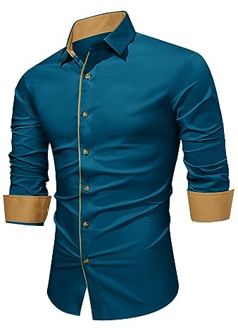 Meilicloth Herren Hemd Langarm Trachtenhemd Freizeithemd Business Hemd Bügelleichtes Herrenhemden Formelle Baumwolle Dehnbar Hemd Klassisches Casual Western Hemd Männer Paisley Regular Fit Blau L