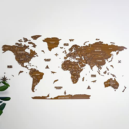 Colorfull Worlds NEU_3D-Weltkarte aus Holz, mehrschichtige Reisekarte mit Hauptstädten, Wanddekoration für neues Zuhause, Geschenk für Reisende, Bürodekoration (M, Orion)
