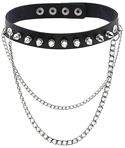 BEHAHAI Black Leather Choker Necklace Gothic Punk Accessories - Fancy Dress PU Leather Chain Collar Necklace Studded Novelty Accessory