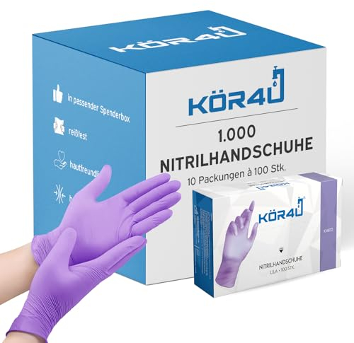 kör4u Nitrilhandschuhe, 1000 Stück, puderfrei, latexfrei, Einweghandschuhe, Einmalhandschuhe, Lebensmittelhandschuhe (Lila, S)