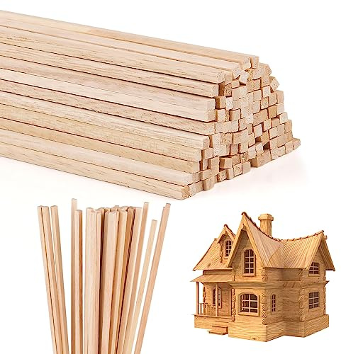 Balsa Wood Sticks, 100 PCS Square Wooden Sticks for Craft, 3 x 3 x 300 mm | Natural Wood Strips, Unfinished Dowling Rods for Art, DIY Projects & Woodcraft