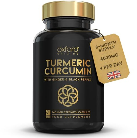 Advanced Turmeric and Black Pepper Capsules Made in the UK | ONE per Day Turmeric Supplement with Ginger & Black Pepper | High Absorption Tumeric Supplement Joints Care (240 Count)