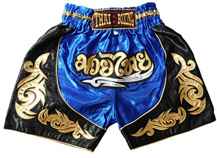 Blau Sportliche Junior Short für Muay Thai Boxen - Ideale Kickboxen Hose für Jungen und Mädchen (Kinder)- Perfekt für Gym, Sport und Fitness (as3, Age, 6_Years, 8_Years, Regular)