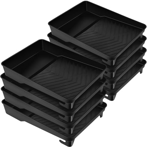 Geelin 8 Pcs Paint Tray 9 Inch Reusable Plastic Roller Pan for 9 Inch Roller Brushes Paint Pan with Sturdy Legs Textured for Wall, Black