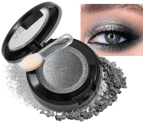 Erinde Fards à Paupières Gris Noir, Pailleté Highly Pigmentées, Longue Durée Fard à Paupières Waterproof, Palettes de Maquillage Métalliques, Avec un Pinceau à Paupières