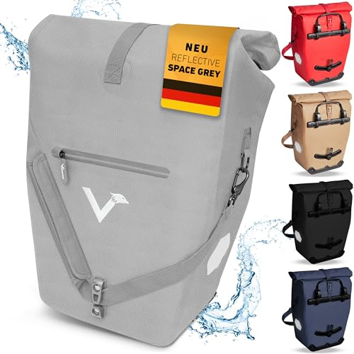 Valkental® 2in1 Reflektierende Gepäckträgertasche [28L] Abschließbare Befestigung [PVC frei] Fahrradtasche für Gepäckträger mit großen Reflektoren - Inkl. Tragegurt & Innenfächer - Geprüfte Qualität