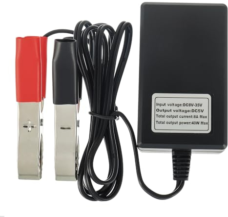 HUAREW DC Konverter mit Akku Krokodilklemme, 4 Ports USB Ladeadapter Motorrad DC 12V 24V auf 5V 3A Power Buck Schnellladegerät, mit QC3.0-Schnellladung für iPhone, iPad, Android und Tablet Ladegeräte