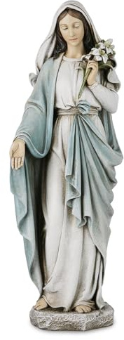 Grace4Joy Statua Madonna Beata Maria: statua della Madonna Vergine Maria, elegante decorazione per la casa, dipinta a mano, Santa Maria con gigli, collezione Renaissance.