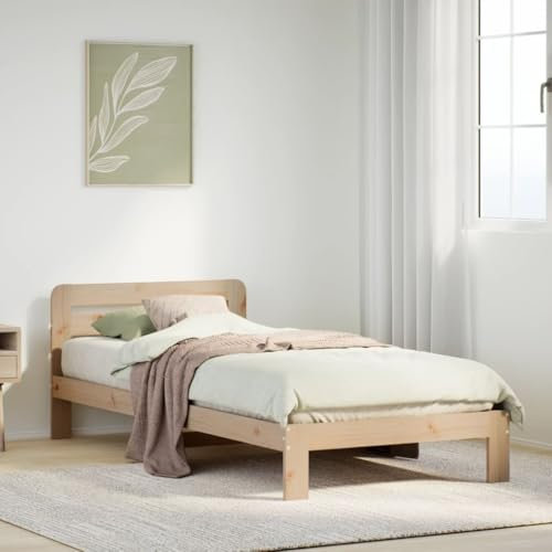 vidaXL Massivholzbett, Holzbett ohne Matratze, Bettgestell mit Kopfteil Lattenrost, Bett Einzelbett für Schlafzimmer, 75x190cm Kiefernholz