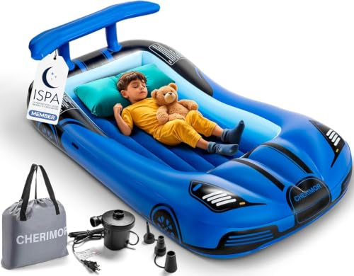 CHERIMOR Inflatable Toddler Travel Bed with 4 Safety Bumpers & Auto Pump