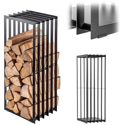 KADAX Étagère à bois de cheminée en acier robuste, support pour bois de cheminée noir, étagère à bois de chauffage revêtue par pulvérisation dans différents motifs (30 x 40 x 100 cm)