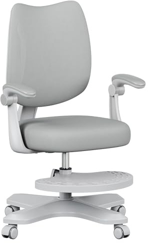 MARK ADLER Junior 4.6 Sedia ergonomica per bambini da scrivania girevole - altezza regolabile - schienale regolabile - rotazione a 360° - braccioli pieghevoli - ruote di gravità - poggiapiedi – Grigio
