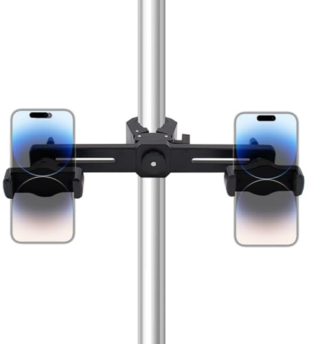 Soporte adaptador para teléfono móvil, giratorio 360°, soporte para teléfono móvil, diámetro de tubo de sujeción de 13-47 mm, soporte para smartphone para trípode, monopié, palo selfie